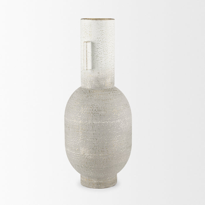 Torres Tall Textured Off White w/ Gold Metal Vase