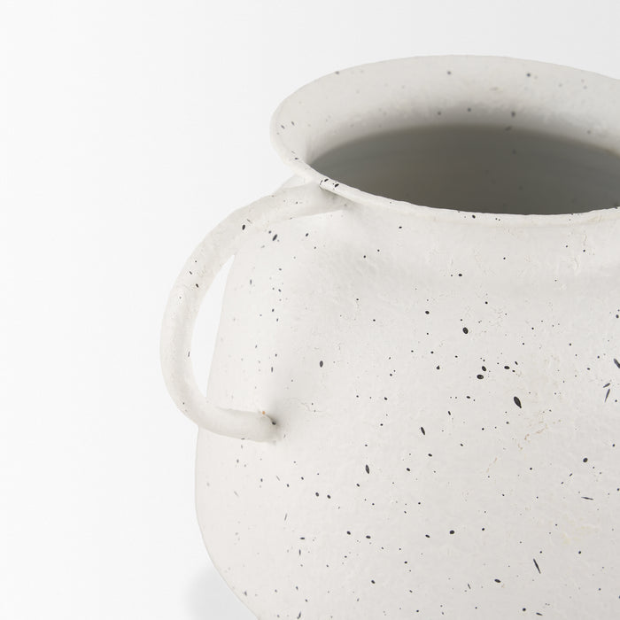 Treva Small White w/ Black Speckles Metal Vase
