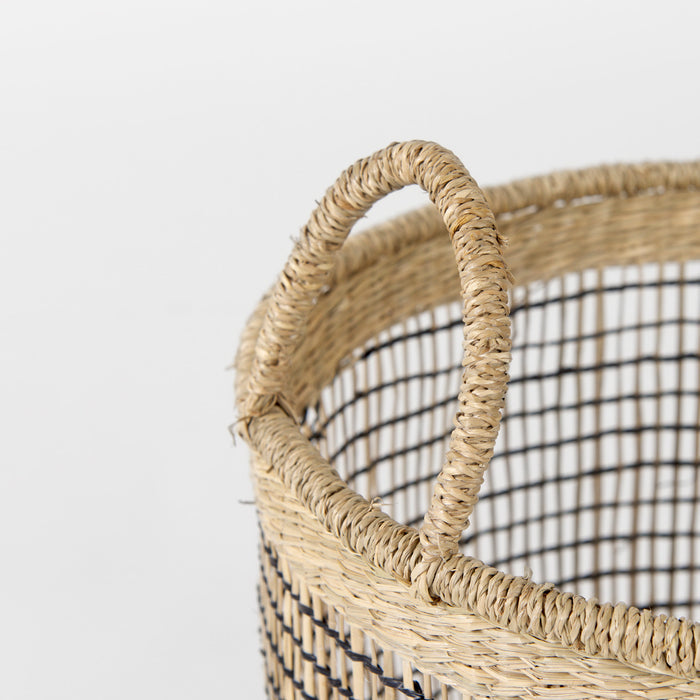 Triopas 15.7L x 15.7W x 13.4H (Set of 3) Medium Brown Seagrass Round Basket W/ Handles