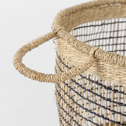 Triopas 15.7L x 15.7W x 13.4H (Set of 3) Medium Brown Seagrass Round Basket W/ Handles