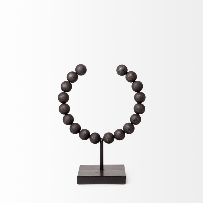 Tulane I (Small) 9L x 5W Black Beaded Broken Sphere Decorative Object