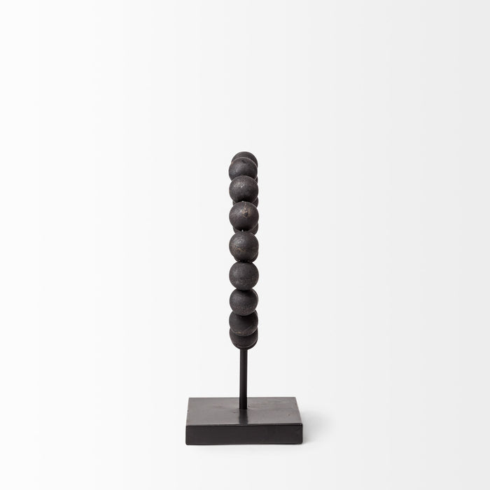 Tulane I (Small) 9L x 5W Black Beaded Broken Sphere Decorative Object