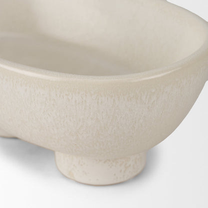 Tyren Cream Glazed Decorative Oblong Ceramic Bowl