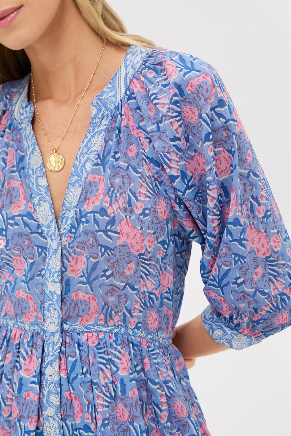 Blue Pink Printed Clara Mini Dress